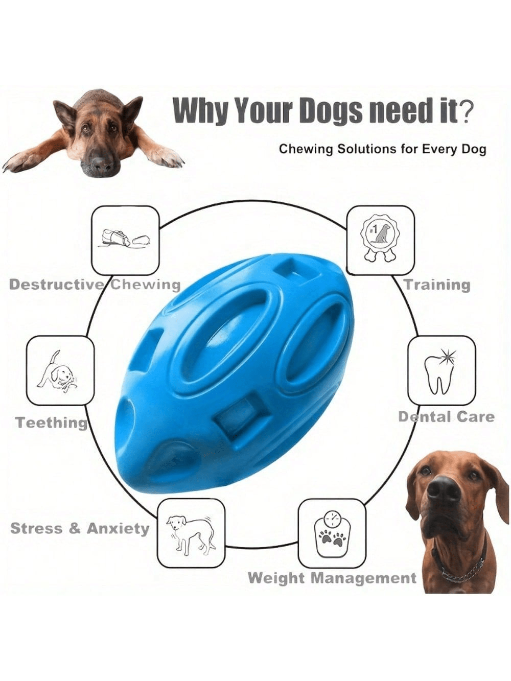Indestructible Dog Chew Toy - كرة رجبي متينة لا تُدمّر للكلاب،
